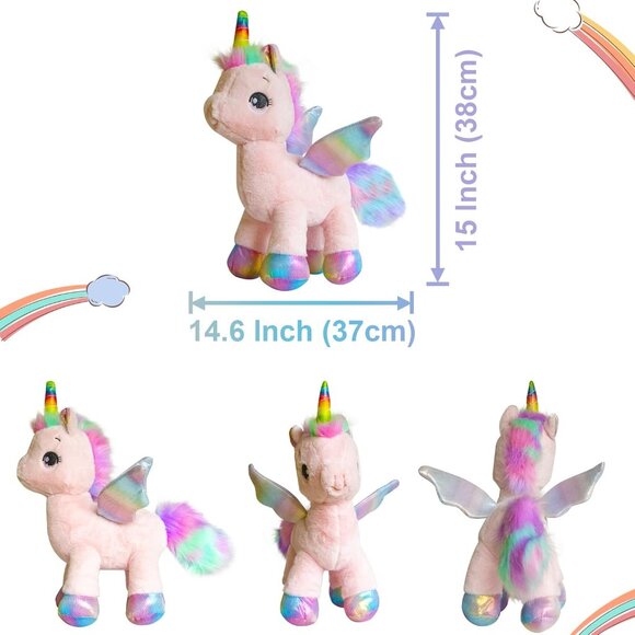 🆕 Kids Pink Rainbow Unicorn Plush Doll Stuffed Animals Babies Birthday Party - Picture 3 of 6